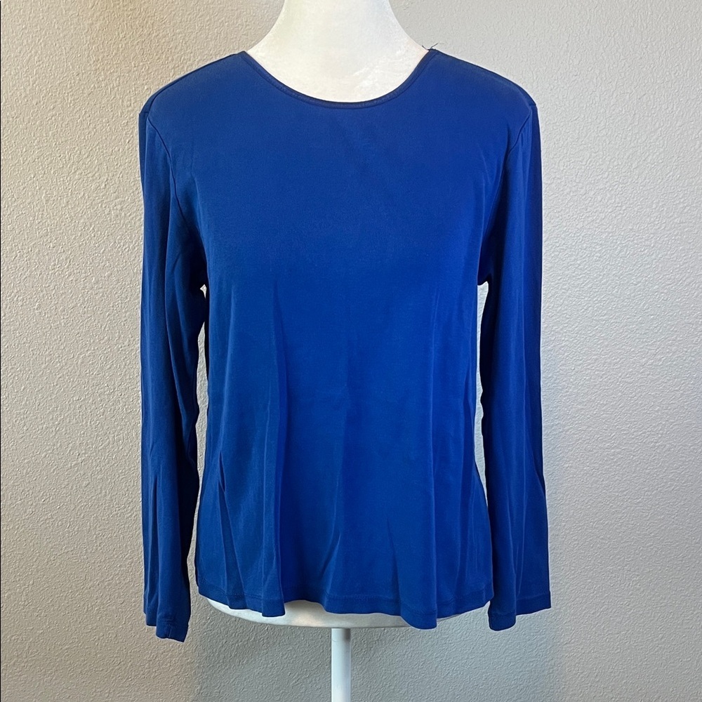 Christopher & Banks Satin Trim Crewneck Long Sleeve TShirt Blue Size Medium P